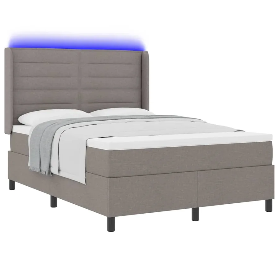 Lit à ressort LED avec matelas Taupe 140 x 200 cm tissu - 3