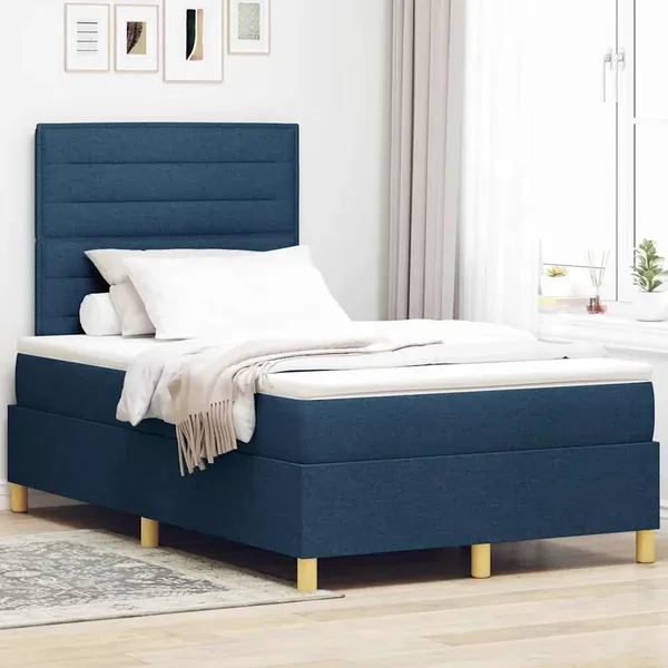 Lit à ressort LED avec matelas Bleu 120 x 190 cm tissu