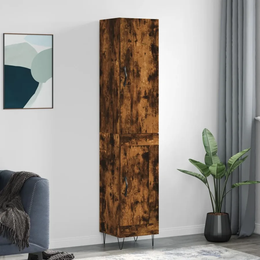 Buffet haut Chêne fumé 34,5x34x180 cm Bois d'ingénierie