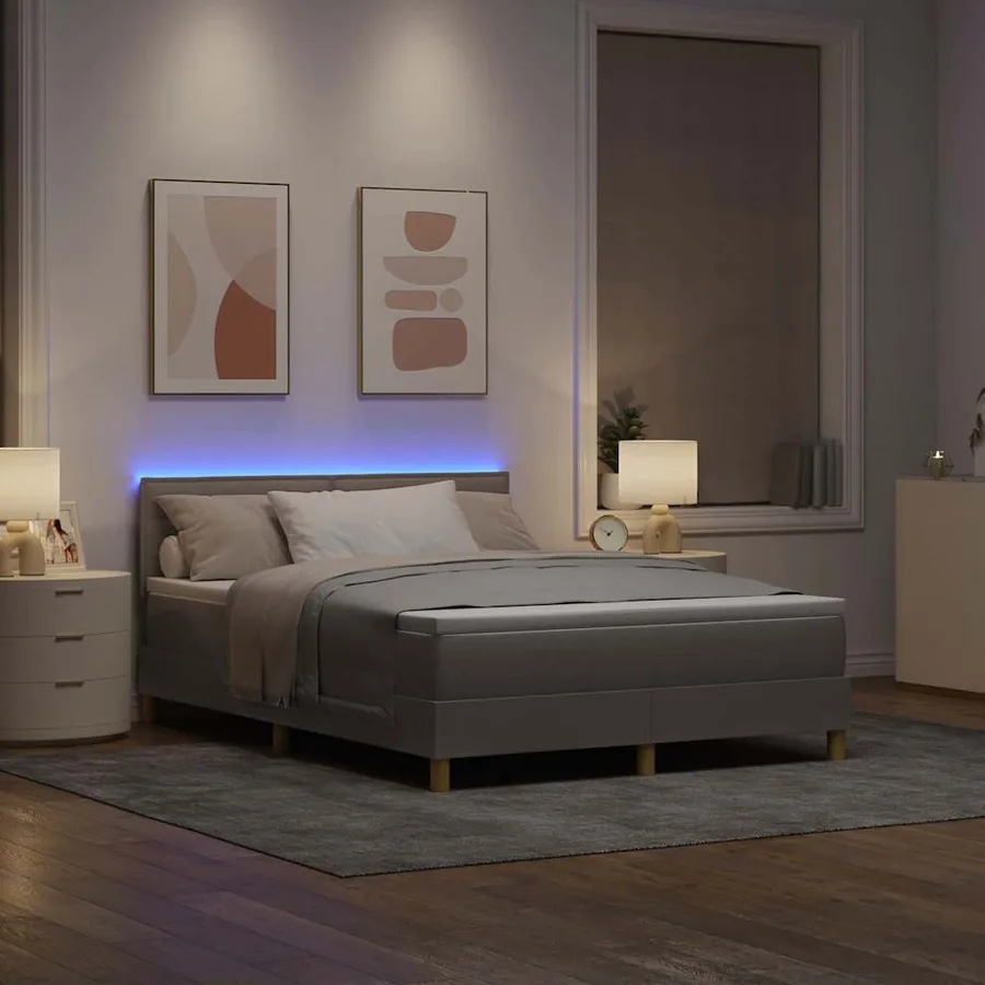 Lit à ressort LED avec bandes LED Taupe 140 x 200 cm tissu - 5
