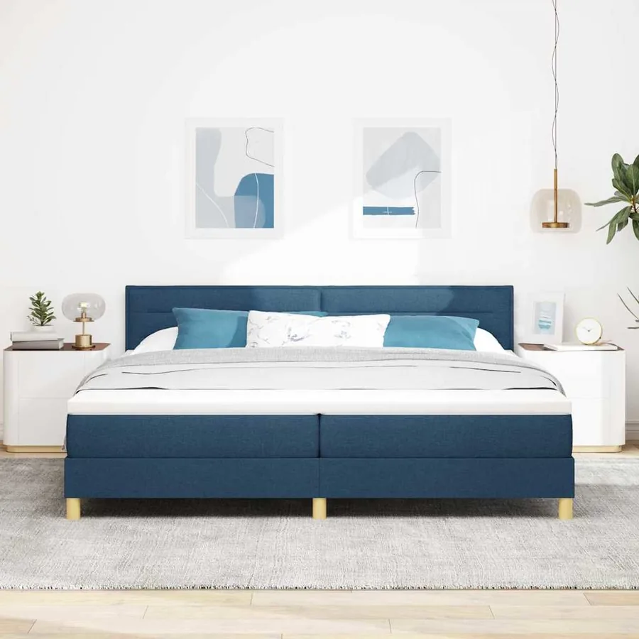 Lit à ressort LED avec bandes LED Bleu 200 x 200 cm tissu - 4