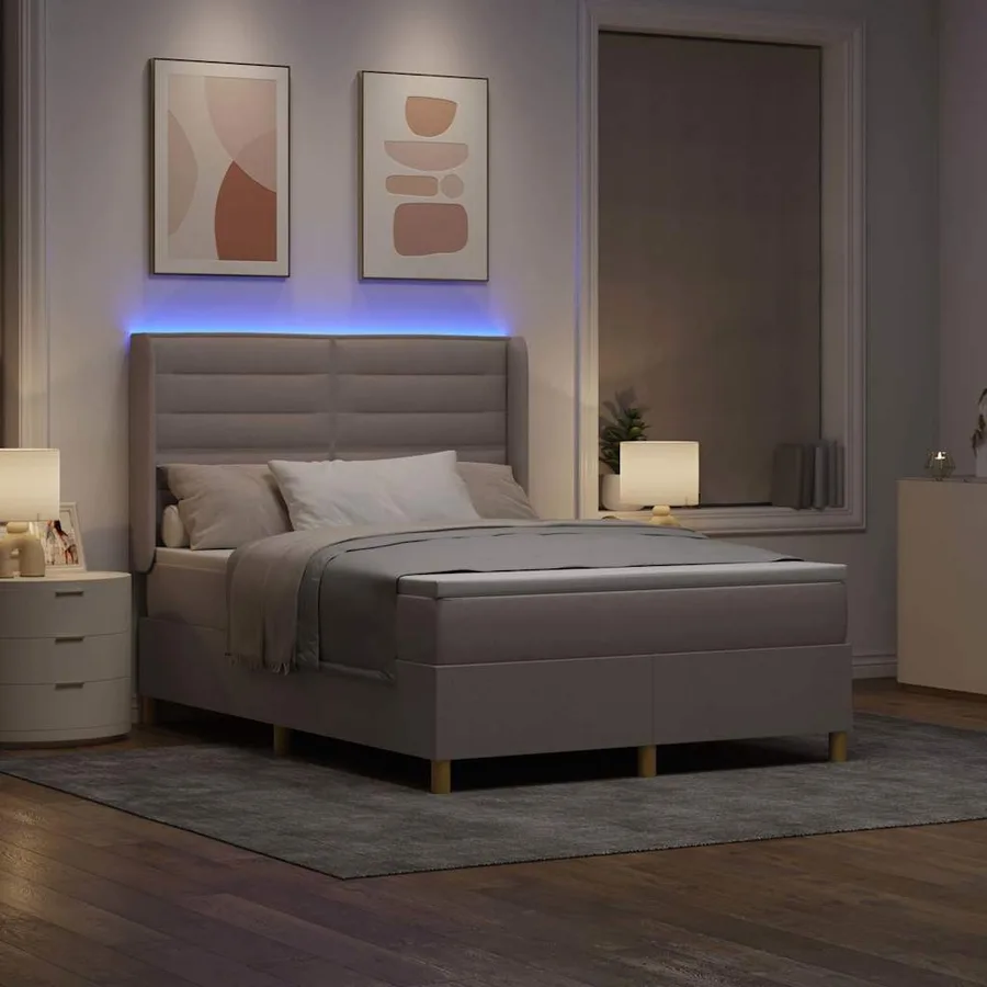 Lit à ressorts avec bandes LED Taupe 140 x 190 cm tissu - 5