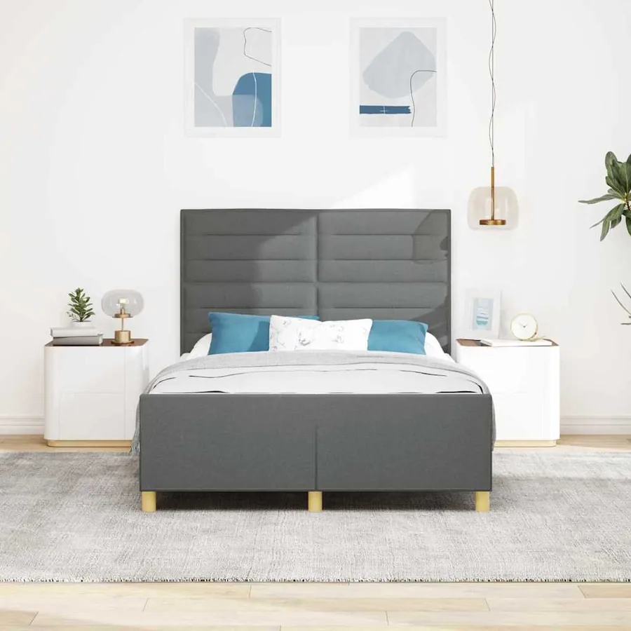 Cadre de lit avec tête de lit Gris foncé 140 x 190 cm tissu - 3
