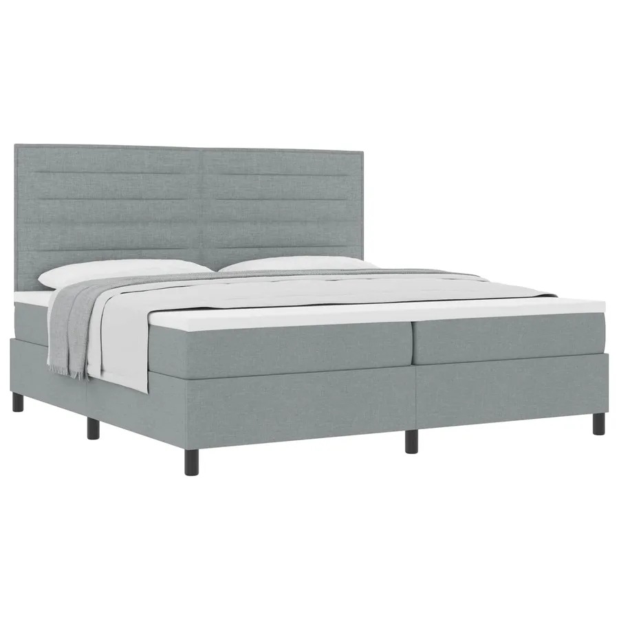 Lit à ressorts avec matelas Gris clair 200 x 200 cm tissu - 2