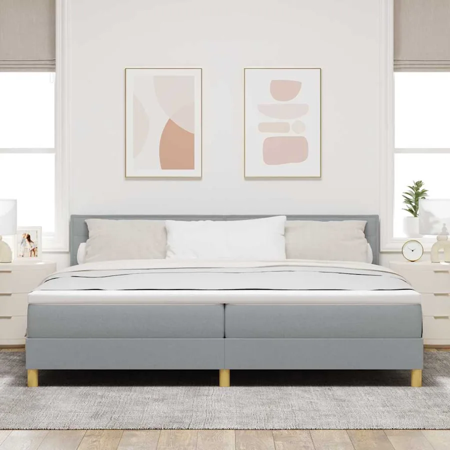 Lit à ressort LED avec bandes LED Gris clair 200 x 200 cm tissu - 4