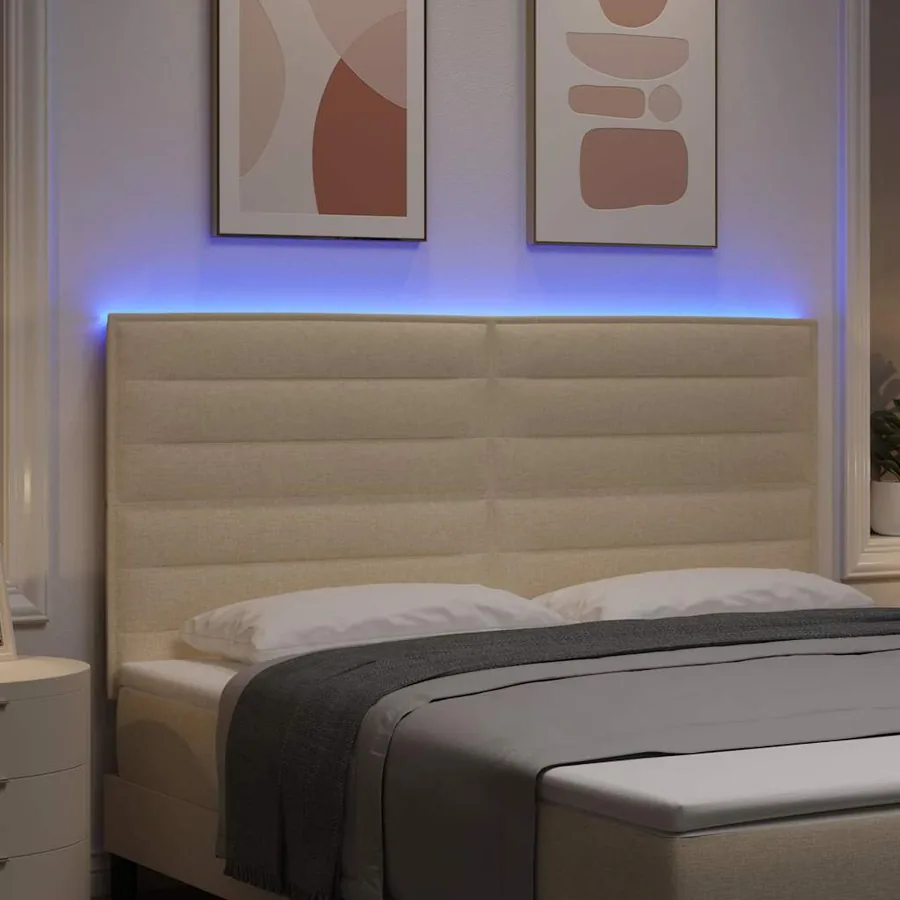 Tête de lit LED avec bandes LED Crème 180 cm tissu - 4