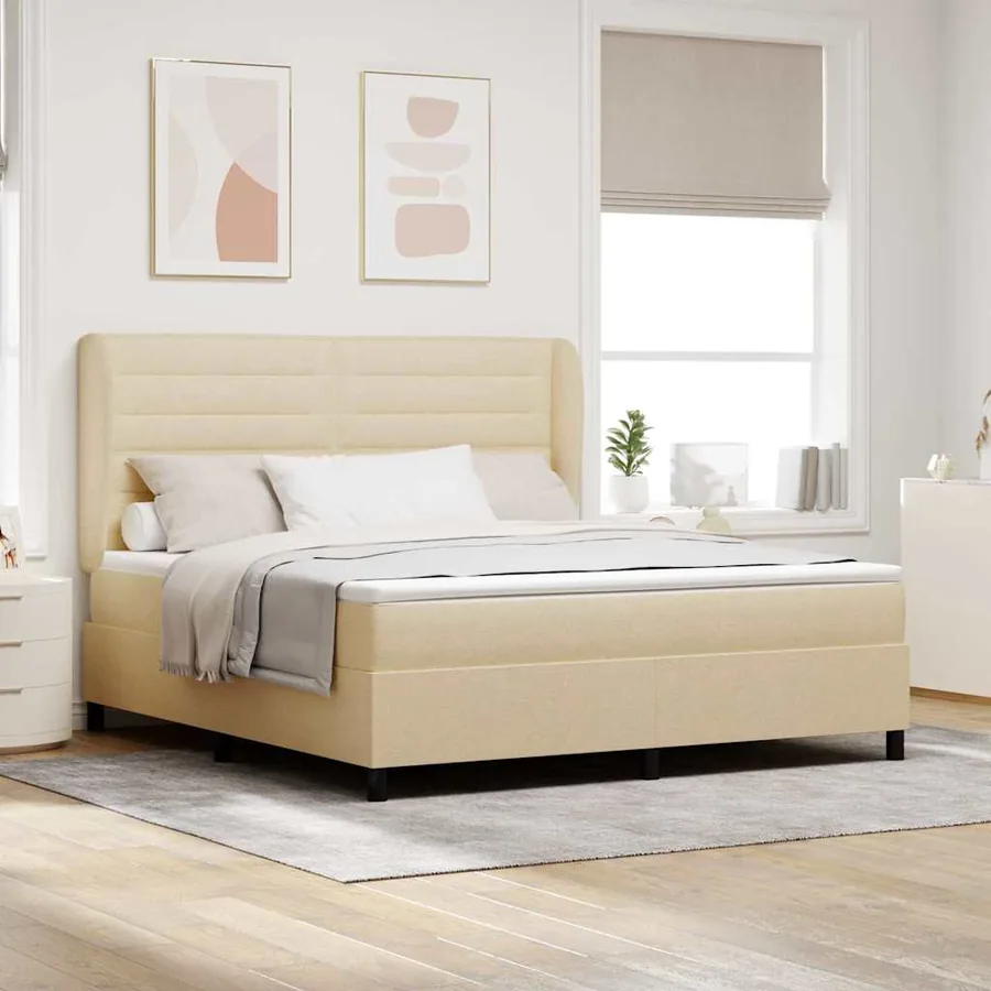 Lit à ressorts avec matelas Crème 180 x 200 cm tissu
