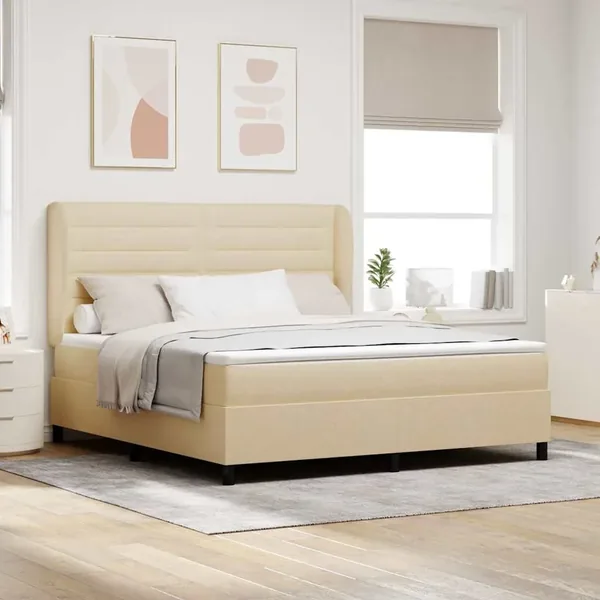 Lit à ressorts avec matelas Crème 180 x 200 cm tissu