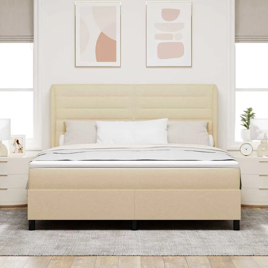 Lit à ressorts avec matelas Crème 180 x 200 cm tissu - 3
