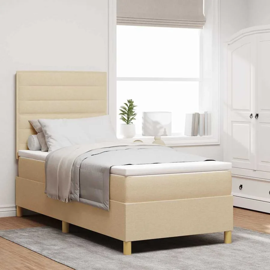 Lit à ressorts avec matelas Crème 90 x 200 cm tissu