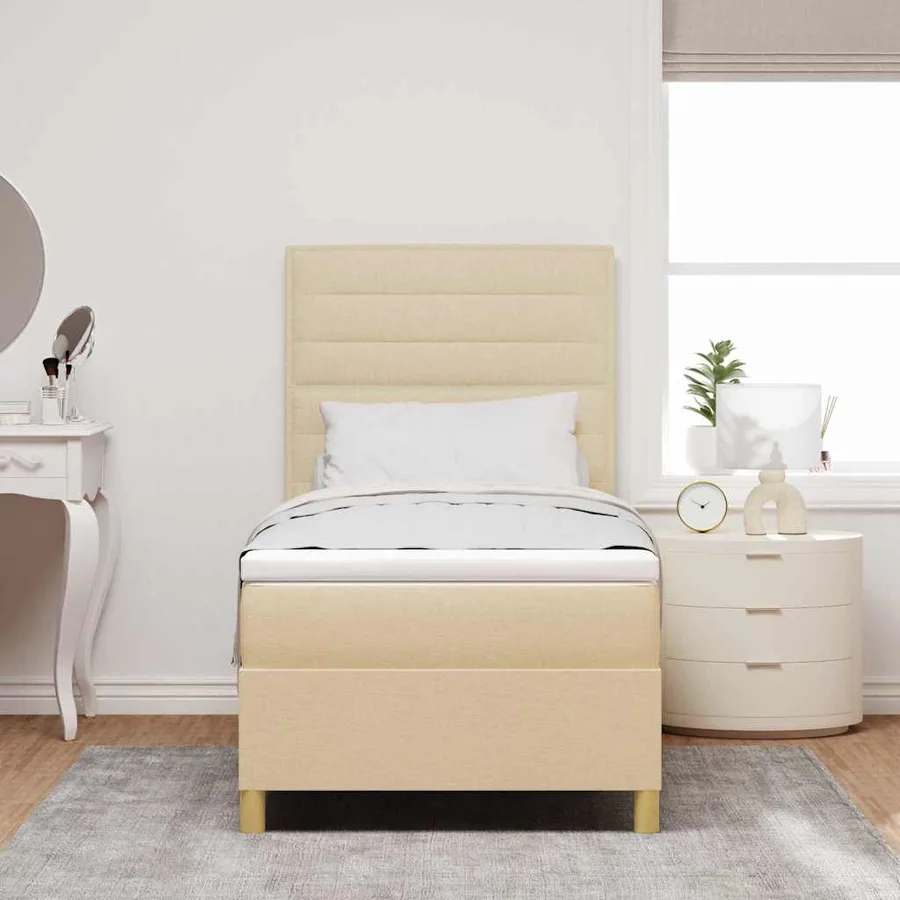Lit à ressorts avec matelas Crème 90 x 200 cm tissu - 3