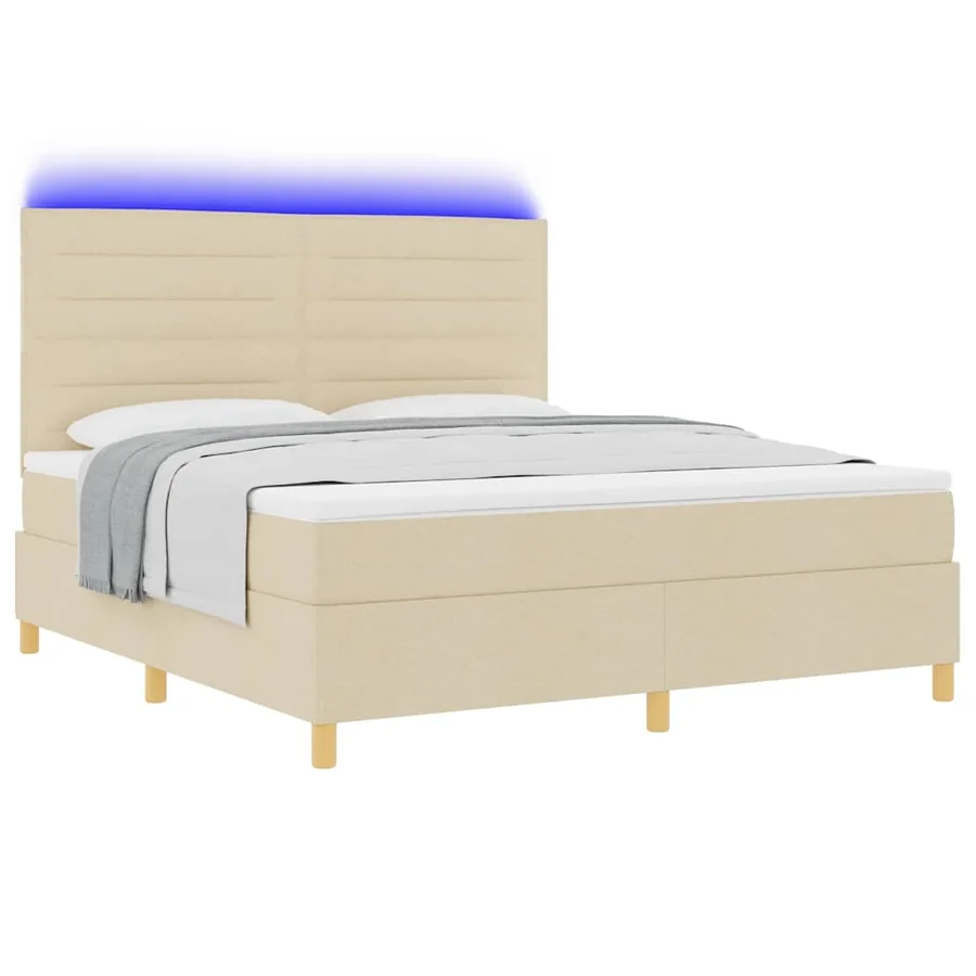 Lit à ressort LED avec matelas Crème 180 x 200 cm tissu - 3