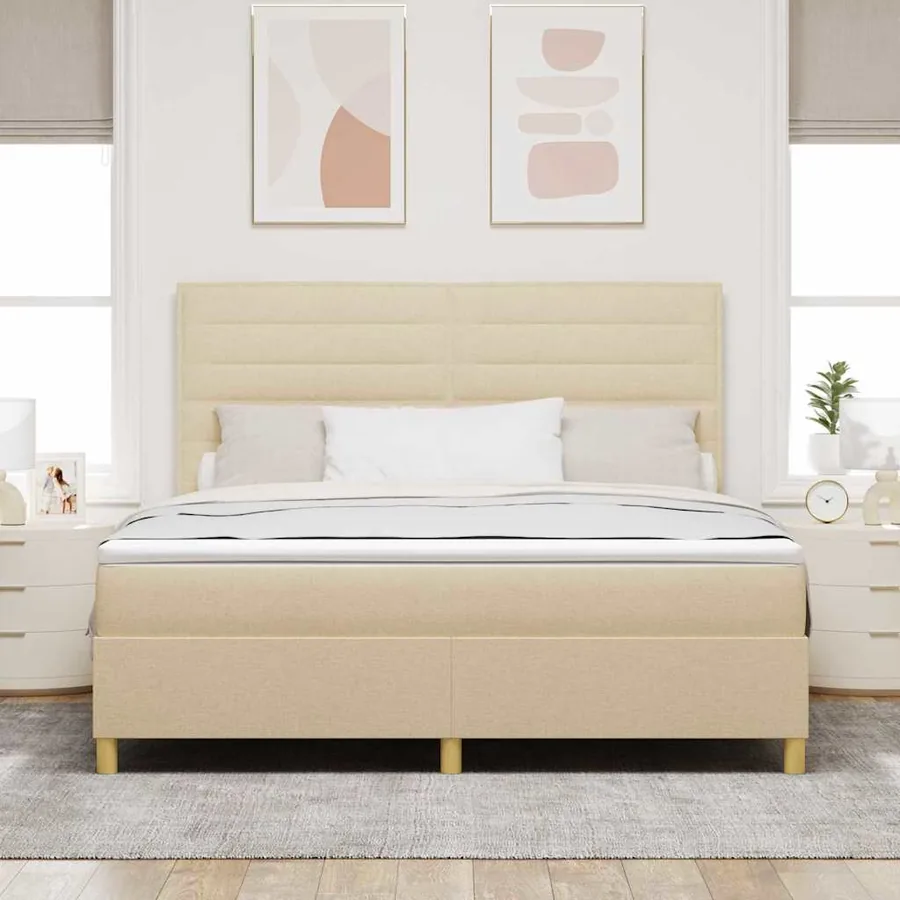 Lit à ressort LED avec matelas Crème 180 x 200 cm tissu - 4