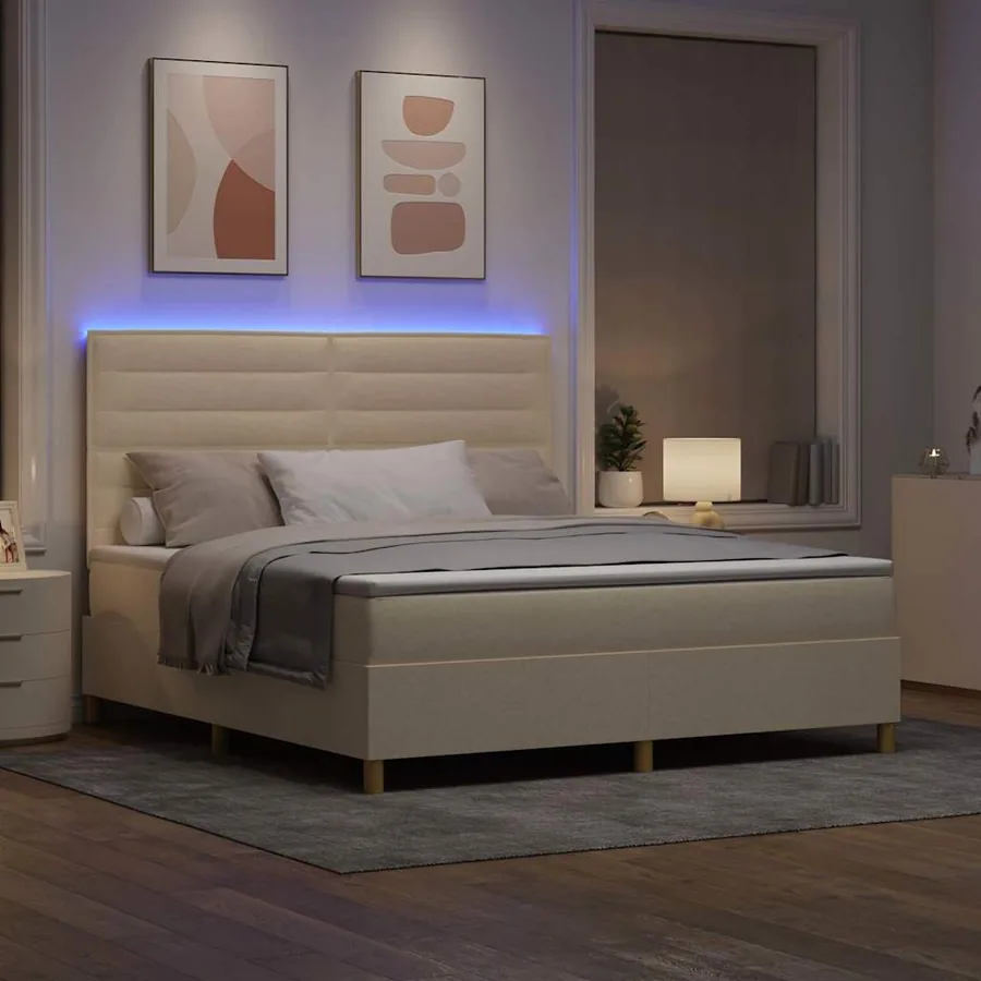 Lit à ressort LED avec matelas Crème 180 x 200 cm tissu - 5