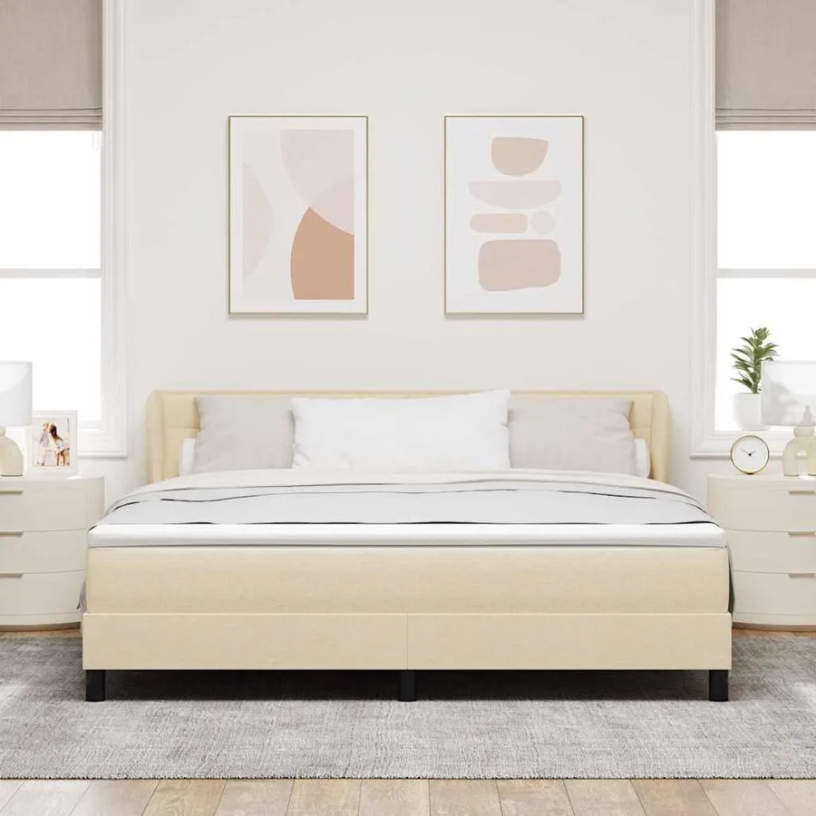 Lit à ressorts avec matelas Crème 180 x 200 cm tissu - 3