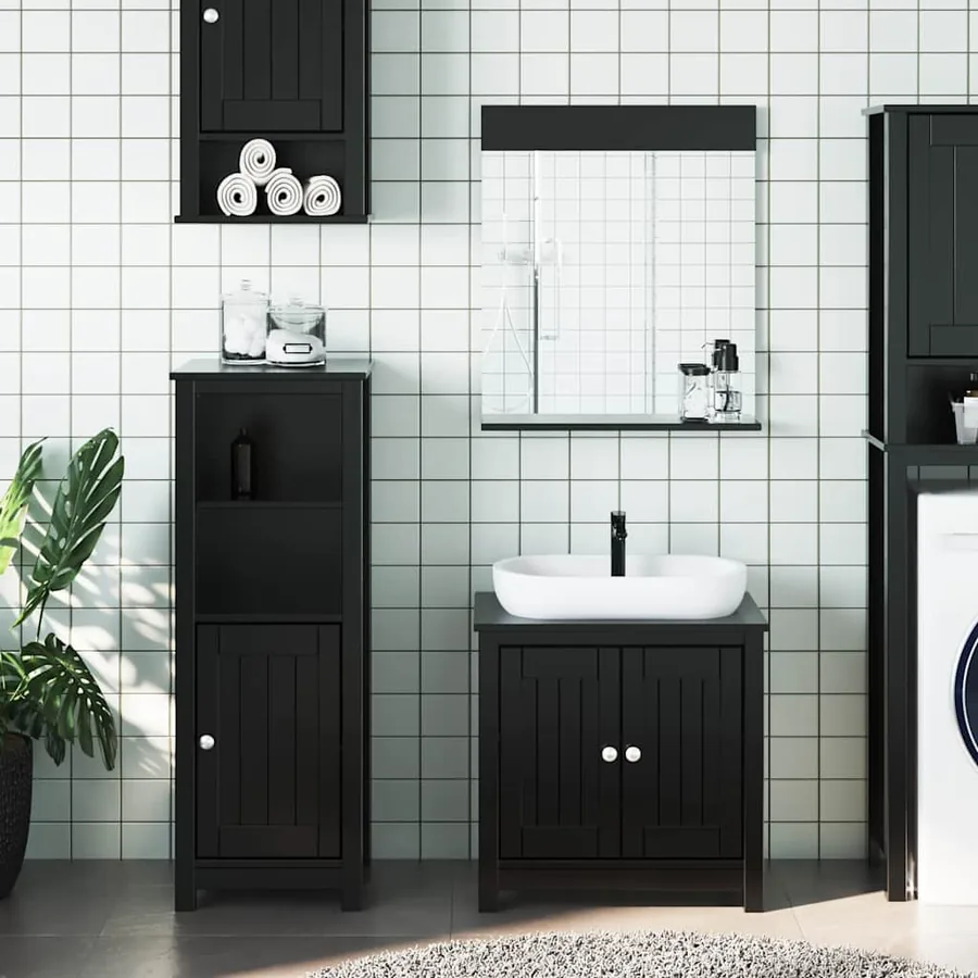 Meubles de salle de bain 3 pcs BERG noir bois de pin massif