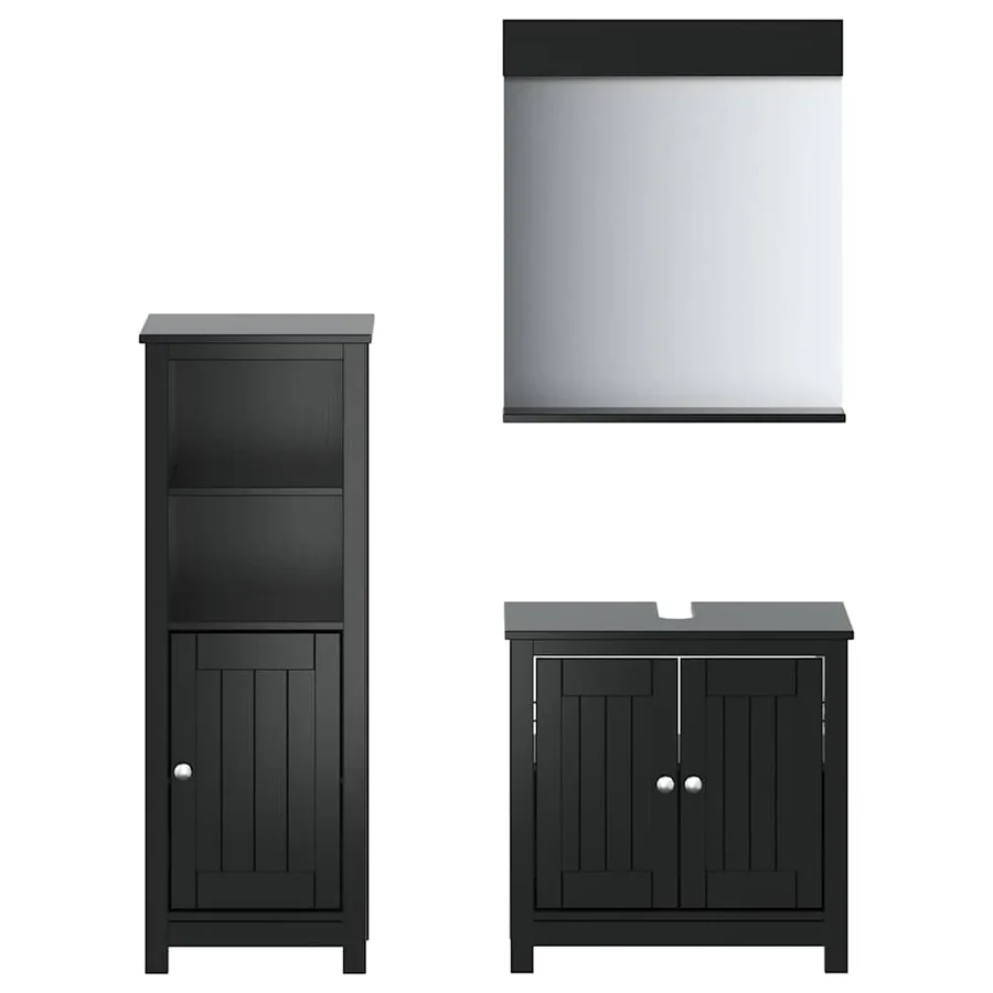Meubles de salle de bain 3 pcs BERG noir bois de pin massif - 2
