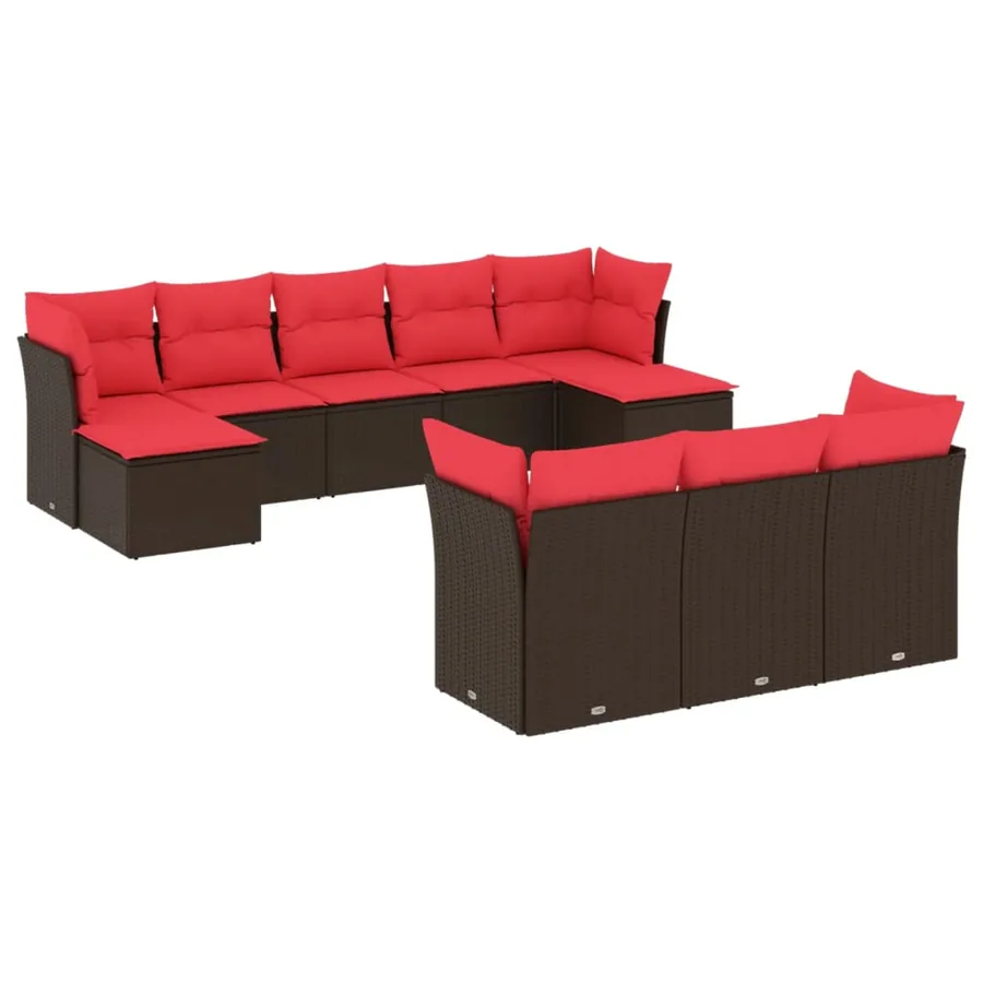 Ensemble de canapé de jardin 10 pcs avec coussins marron résine tressée - 2
