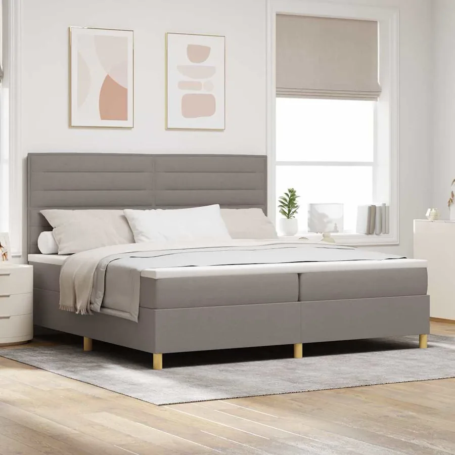 Lit à ressort LED avec matelas Taupe 200 x 200 cm tissu