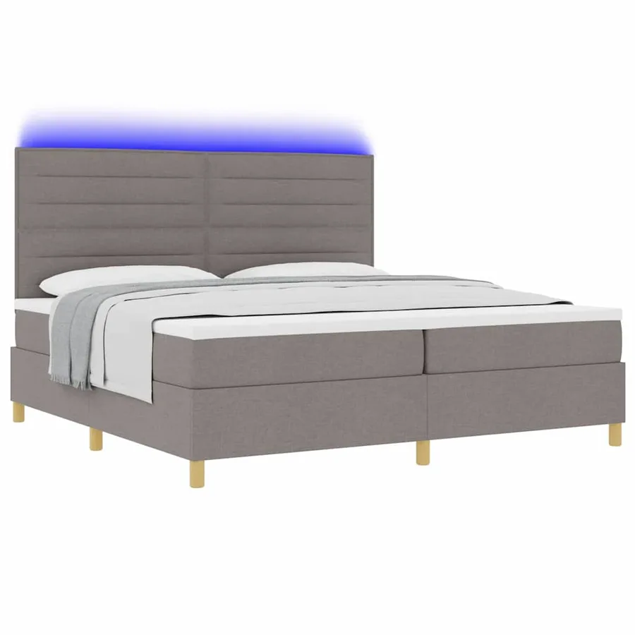Lit à ressort LED avec matelas Taupe 200 x 200 cm tissu - 3