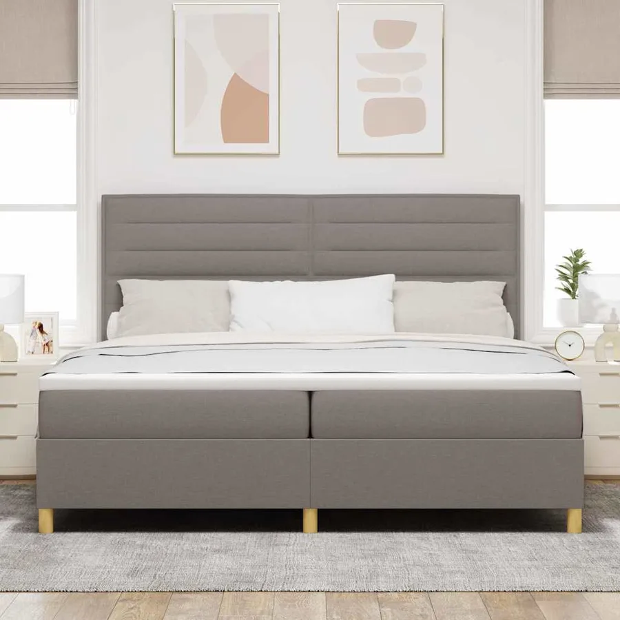 Lit à ressort LED avec matelas Taupe 200 x 200 cm tissu - 4