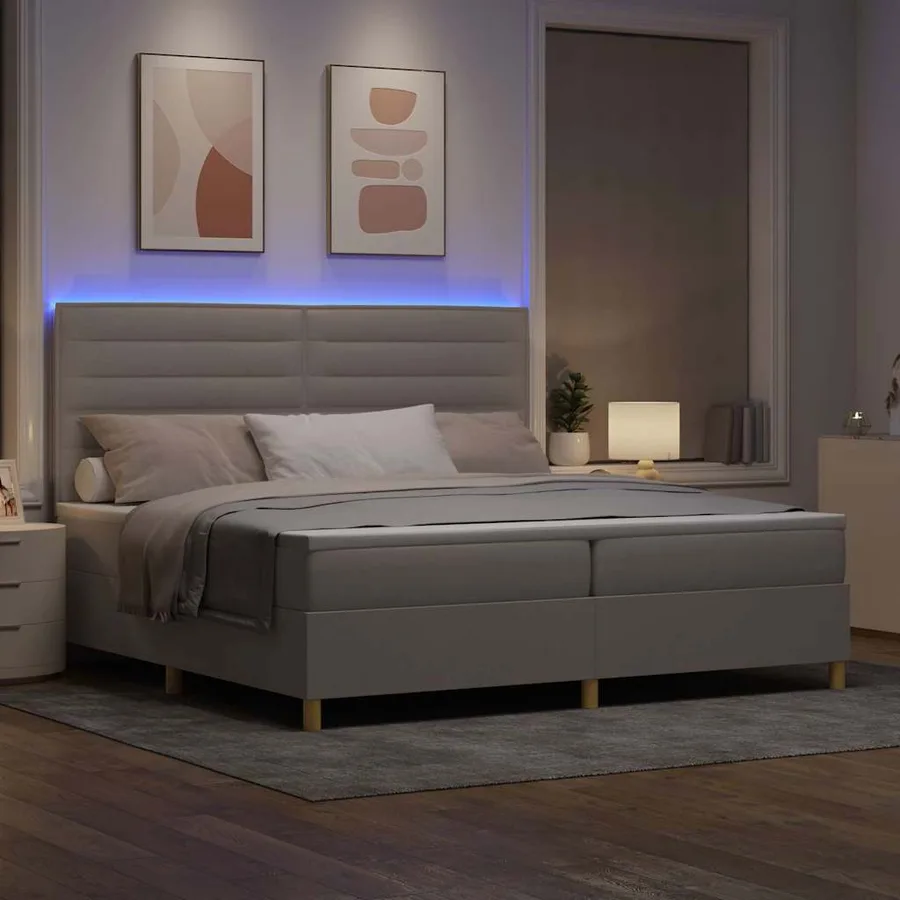 Lit à ressort LED avec matelas Taupe 200 x 200 cm tissu - 5