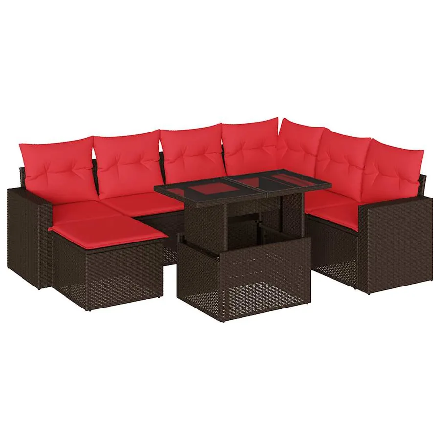 Ensemble de canapé de jardin 8 pcs avec coussins marron résine tressée - 2