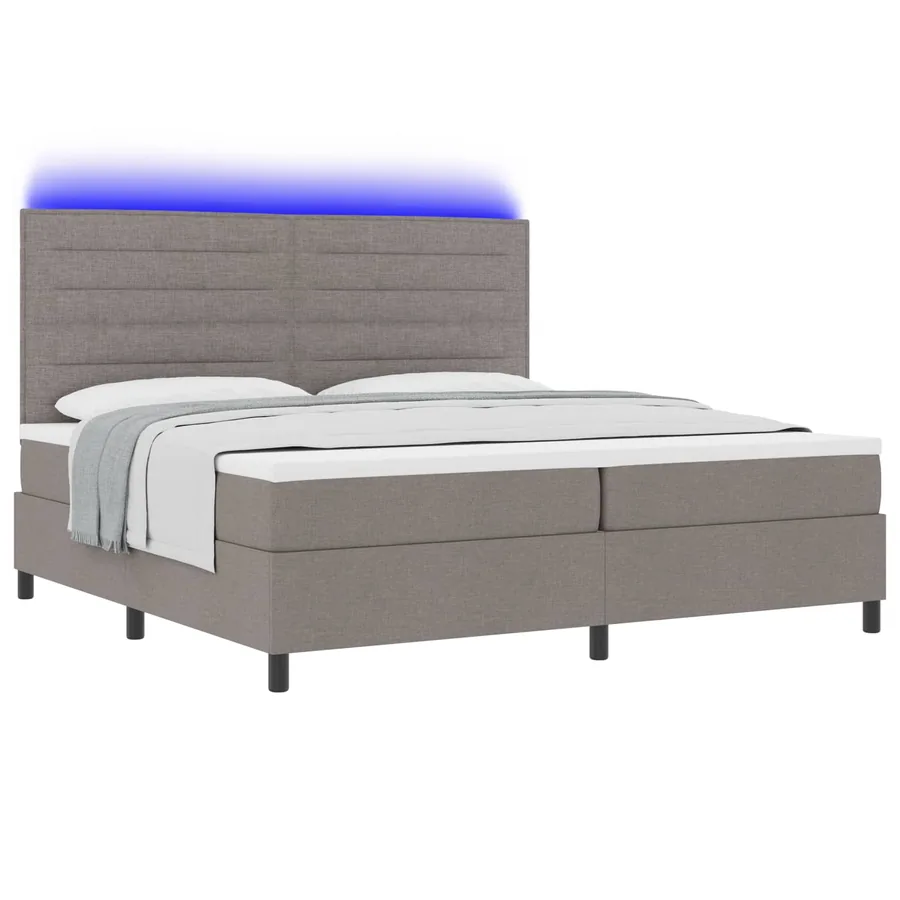 Lit à ressorts avec matelas avec LED Taupe 200 x 200 cm tissu - 2