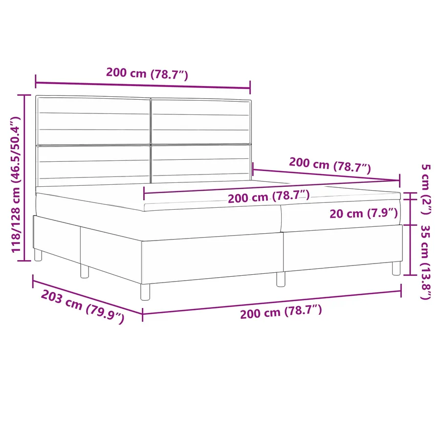 Lit à ressorts avec matelas avec LED Taupe 200 x 200 cm tissu - 8