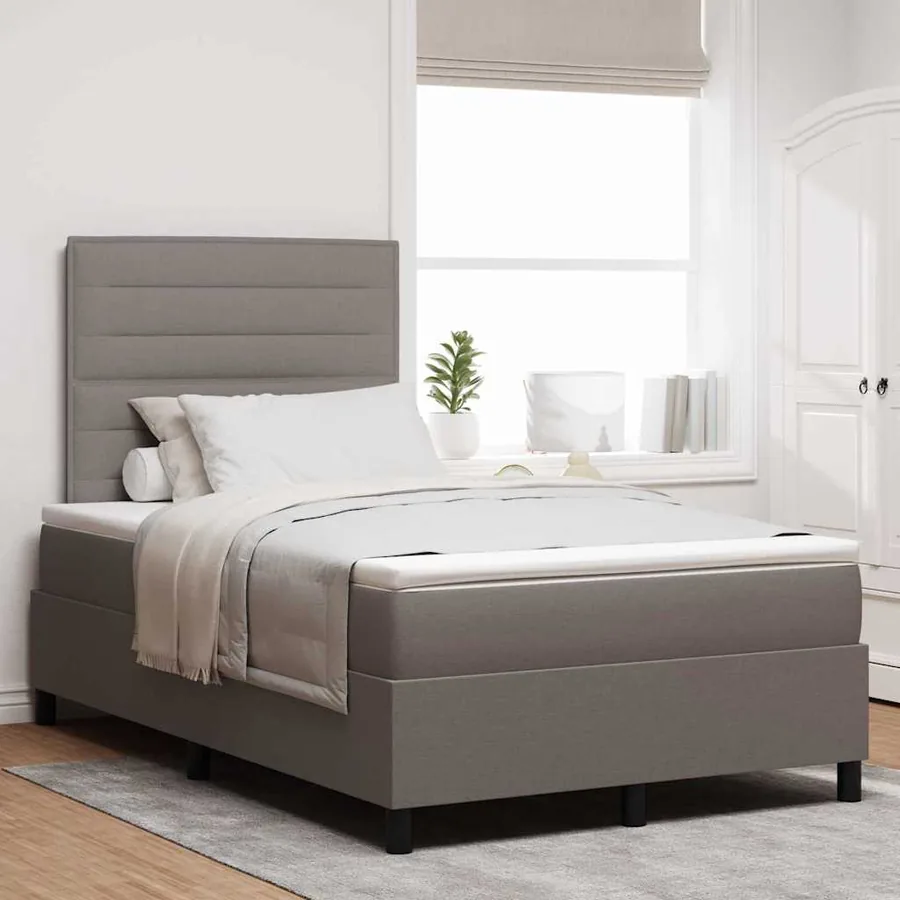 Lit à ressorts avec matelas avec LED Taupe 120 x 200 cm tissu