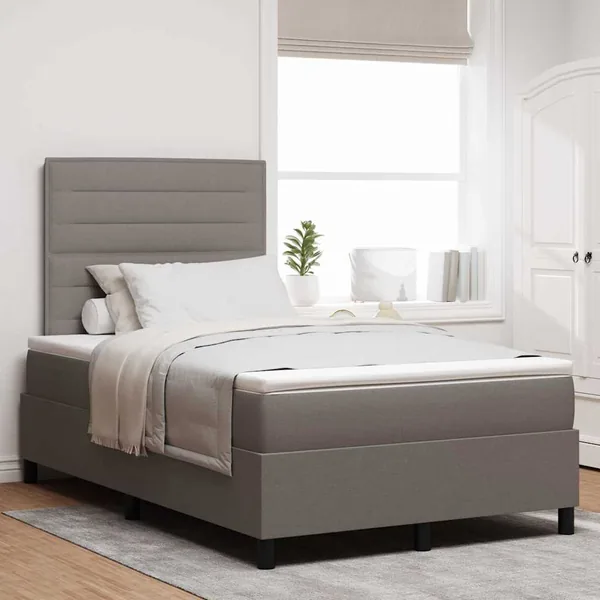 Lit à ressorts avec matelas avec LED Taupe 120 x 200 cm tissu