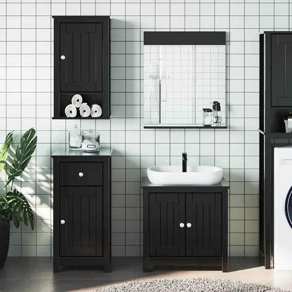 Meubles de salle de bain 3 pcs BERG noir bois de pin massif