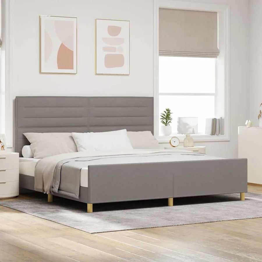 Cadre de lit avec tête de lit Taupe 200 x 200 cm tissu