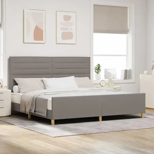 Cadre de lit avec tête de lit Taupe 200 x 200 cm tissu