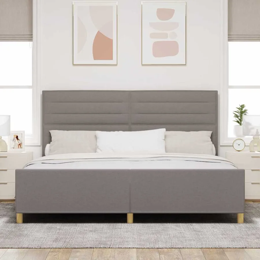 Cadre de lit avec tête de lit Taupe 200 x 200 cm tissu - 3
