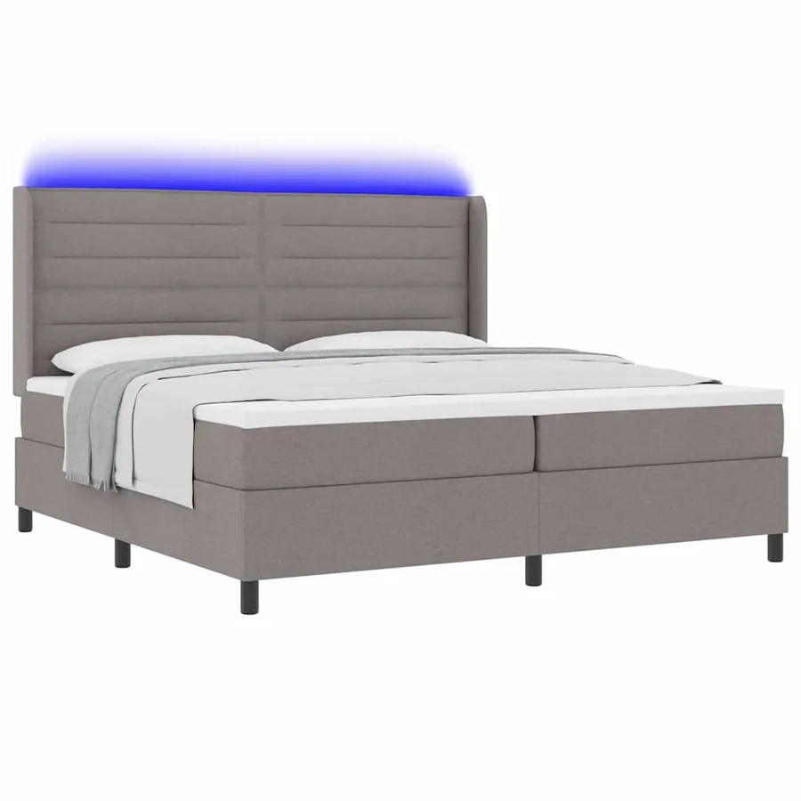 Lit à ressort LED avec matelas Taupe 200 x 200 cm tissu - 3