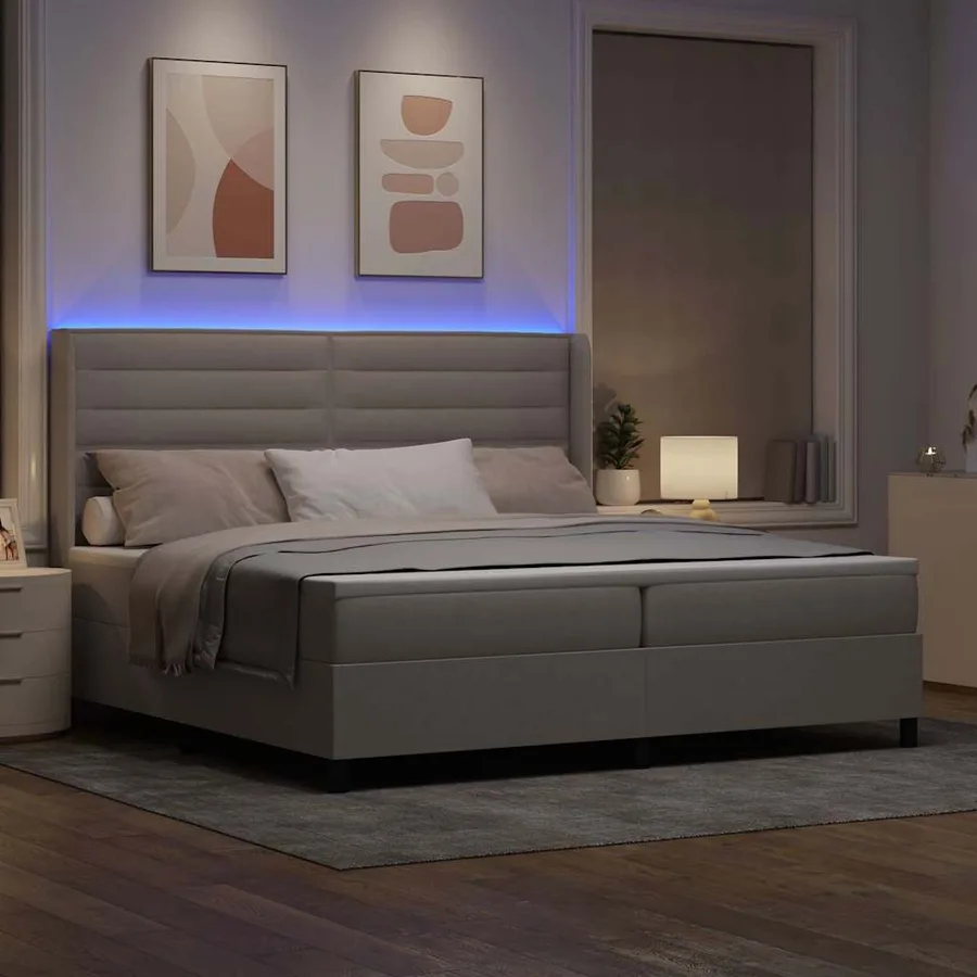 Lit à ressort LED avec matelas Taupe 200 x 200 cm tissu - 5