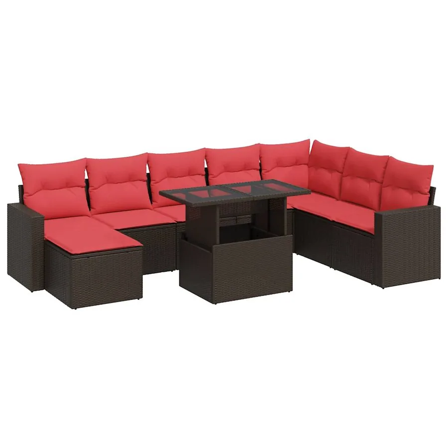 Salon de jardin avec coussins 9pcs marron résine tressée acacia - 2