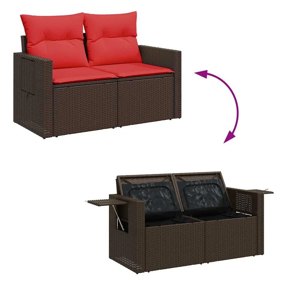 Salon de jardin avec coussins 7pcs marron résine tressée acacia - 11