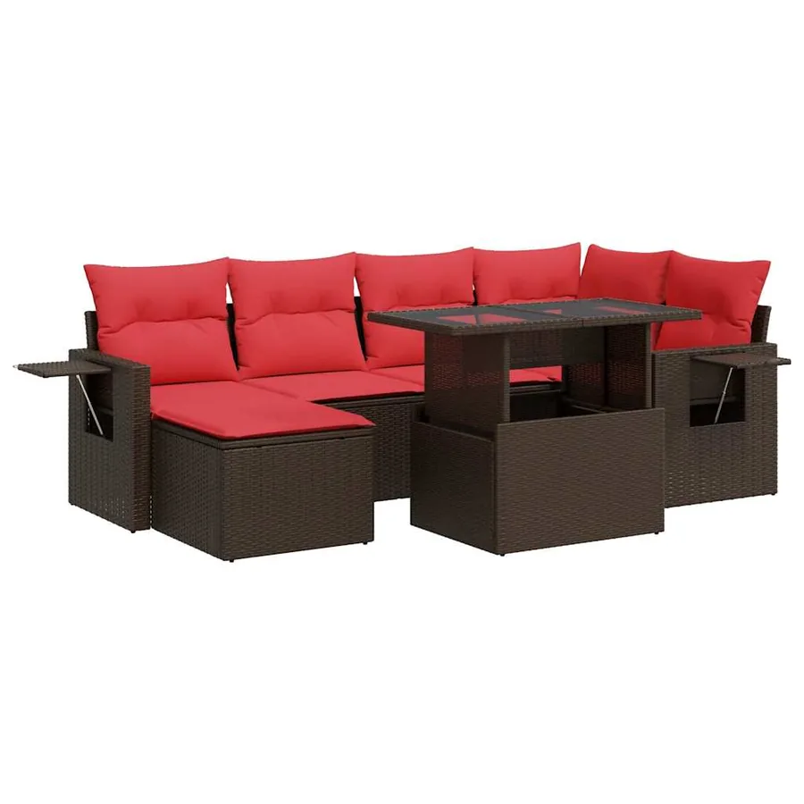 Salon de jardin avec coussins 7pcs marron résine tressée acacia - 2