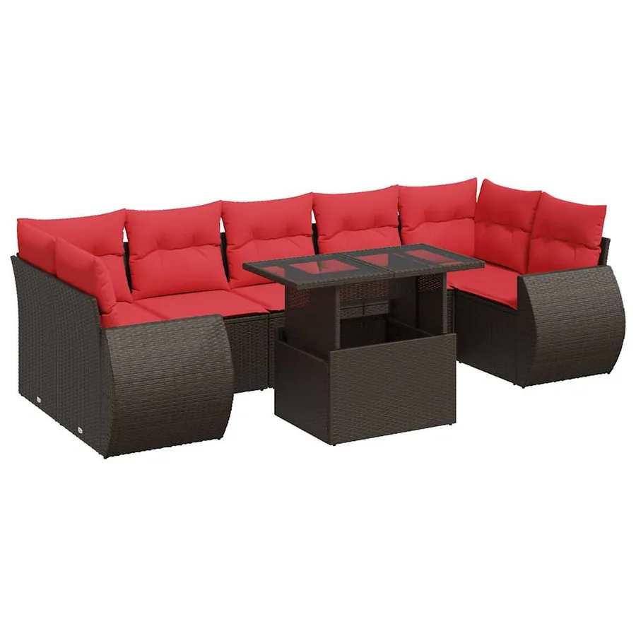 Salon de jardin 8pcs avec coussins marron résine tressée acacia - 2