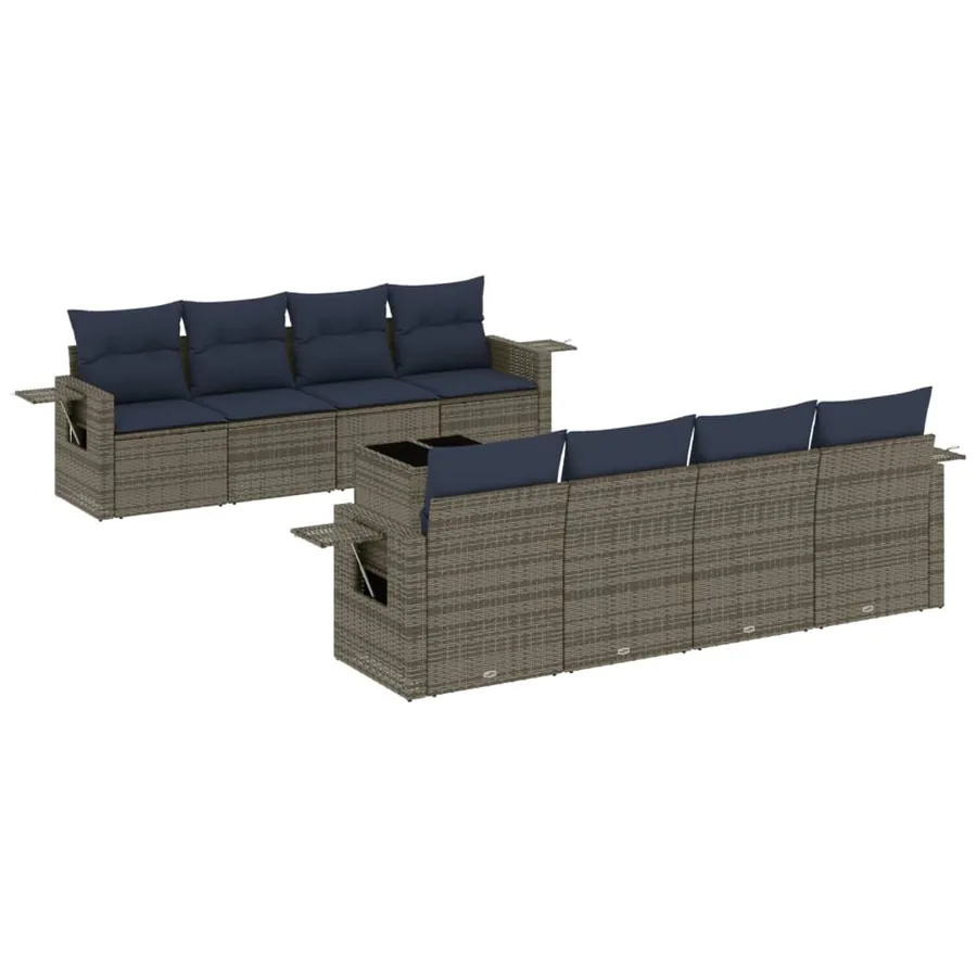 Ensemble de canapé de jardin 9 pcs avec coussins gris résine tressée - 2
