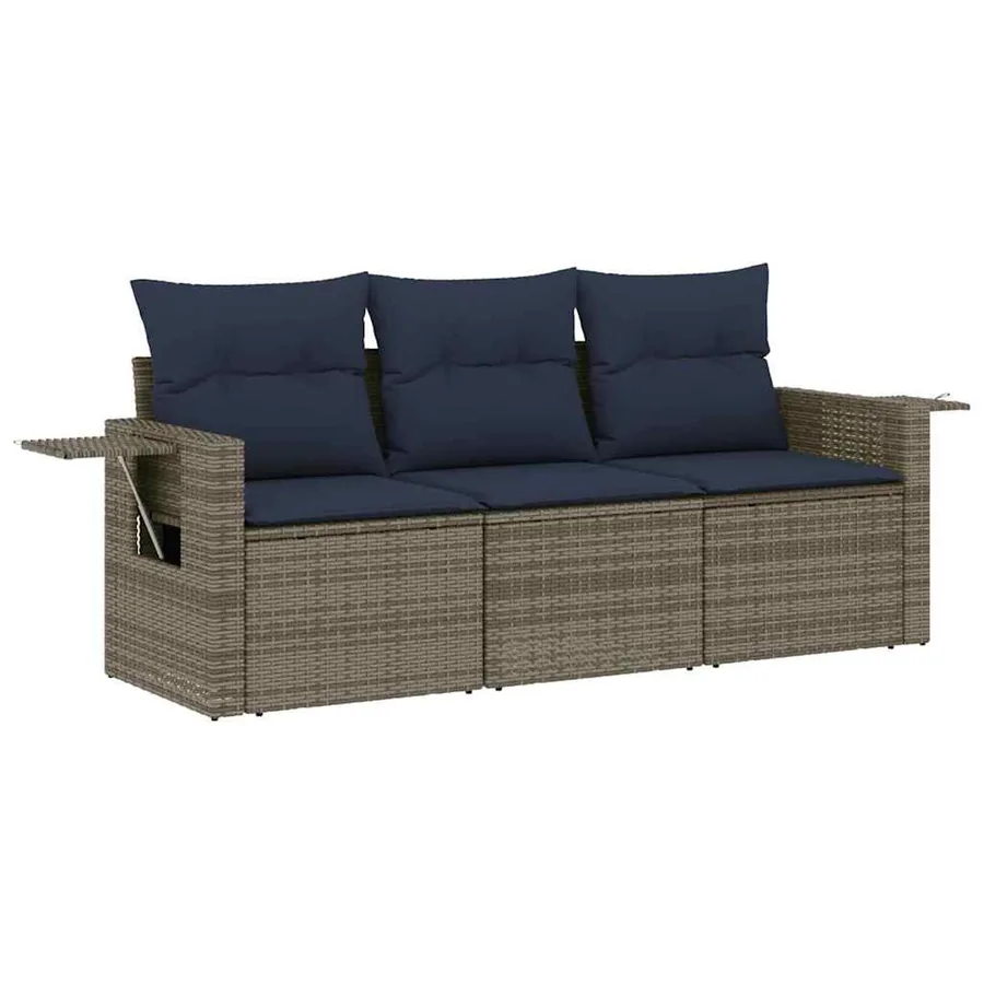 Ensemble de canapé de jardin 3 pcs avec coussins gris résine tressée - 2