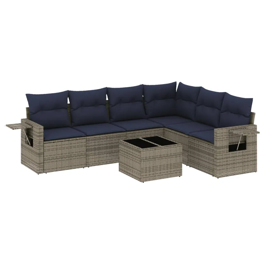 Ensemble de canapé de jardin 7 pcs avec coussins gris résine tressée - 2