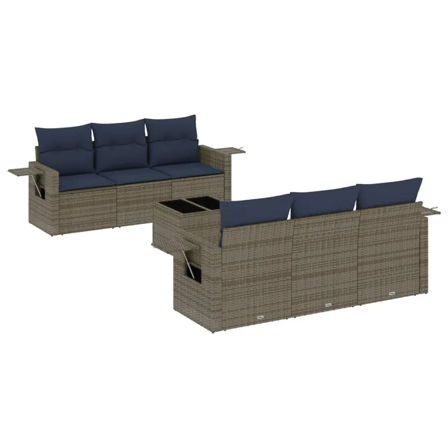 Ensemble de canapé de jardin 7 pcs avec coussins gris résine tressée - 2