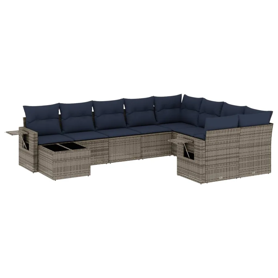 Ensemble de canapé de jardin 10 pcs avec coussins gris résine tressée - 2
