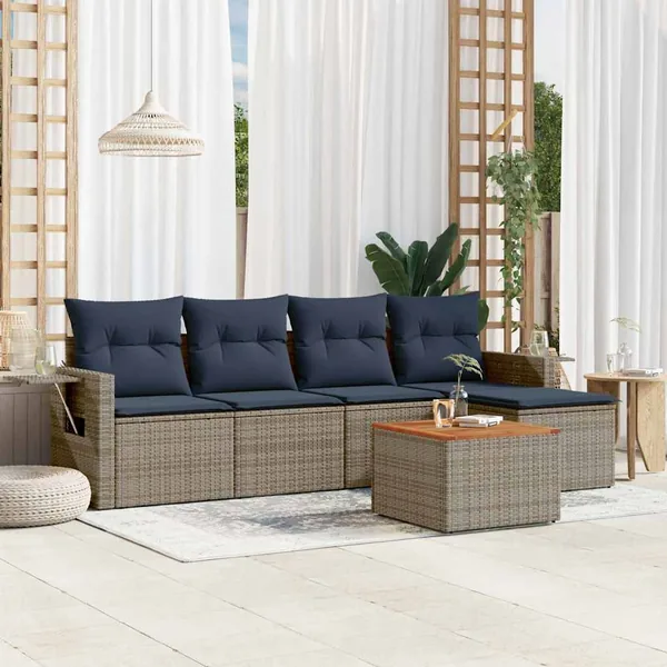 Ensemble de canapé de jardin 6 pcs avec coussins gris résine tressée