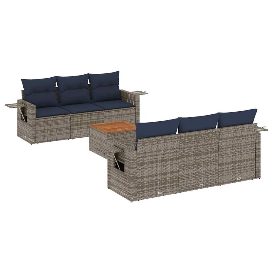 Ensemble de canapé de jardin 7 pcs avec coussins gris résine tressée - 2