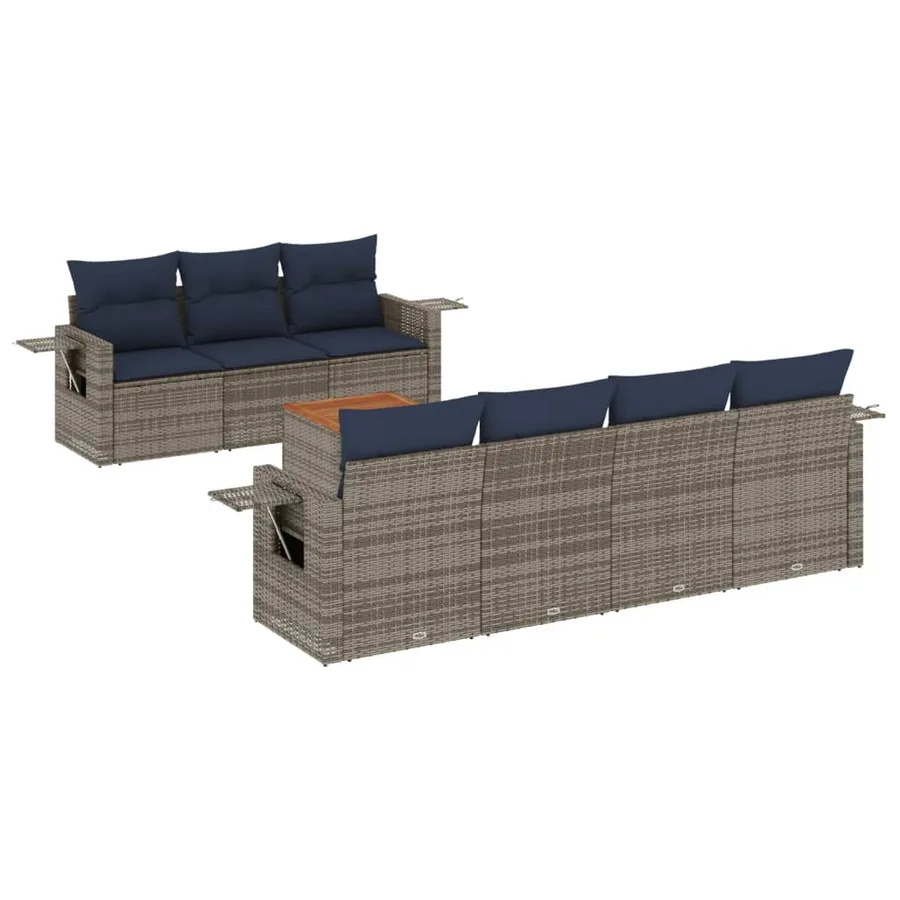 Ensemble de canapé de jardin 8 pcs avec coussins gris résine tressée - 2