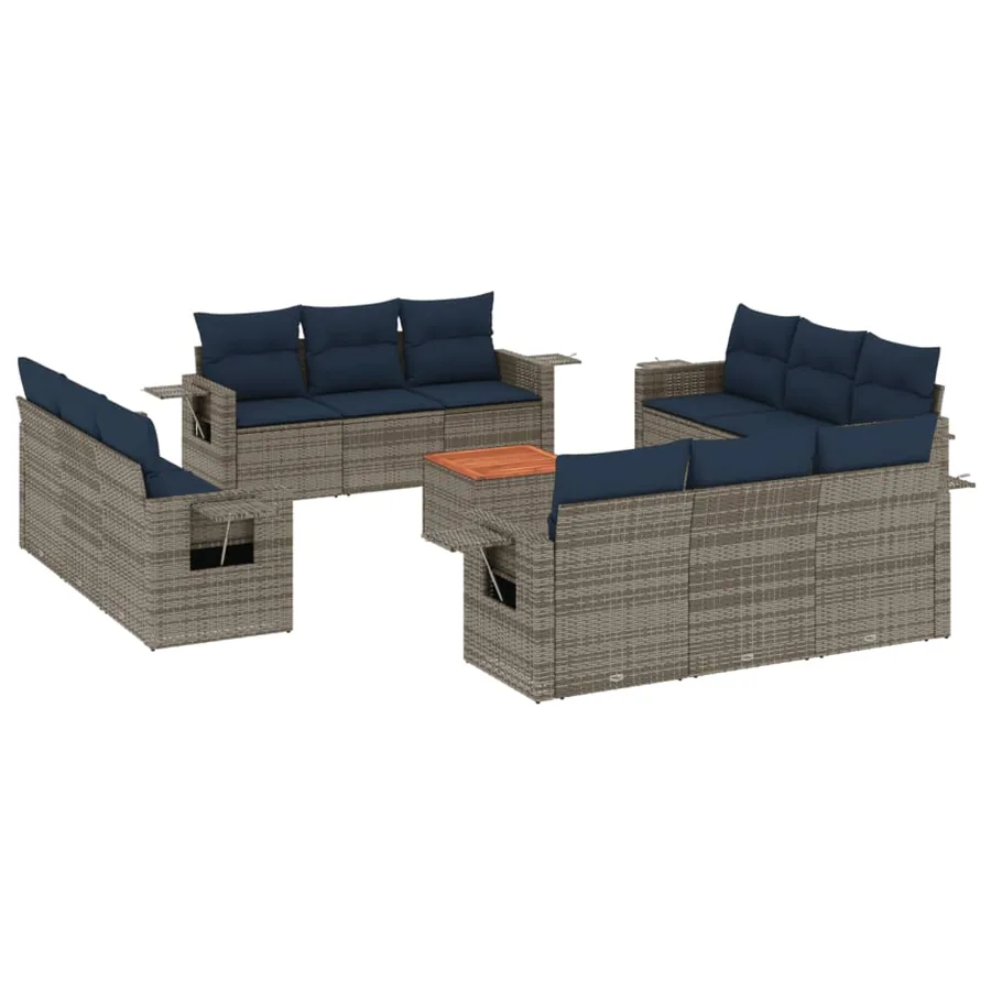 Ensemble de canapé de jardin 13 pcs avec coussins gris résine tressée - 2